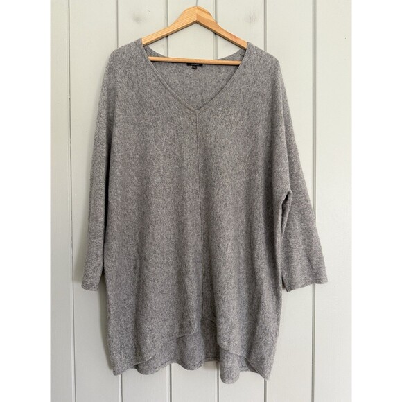 Pure Amici Tunic Sweater M/L Gray 100% Cashmere V-Neck Long Sleeves - Picture 1 of 6